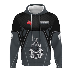 Railspirit Personalized Chicago, Milwaukee, St. Paul and Pacific Railroad Hoodie Steam Locomotive Engine Graphic Milwaukee Road Train Zip Up Hoodie