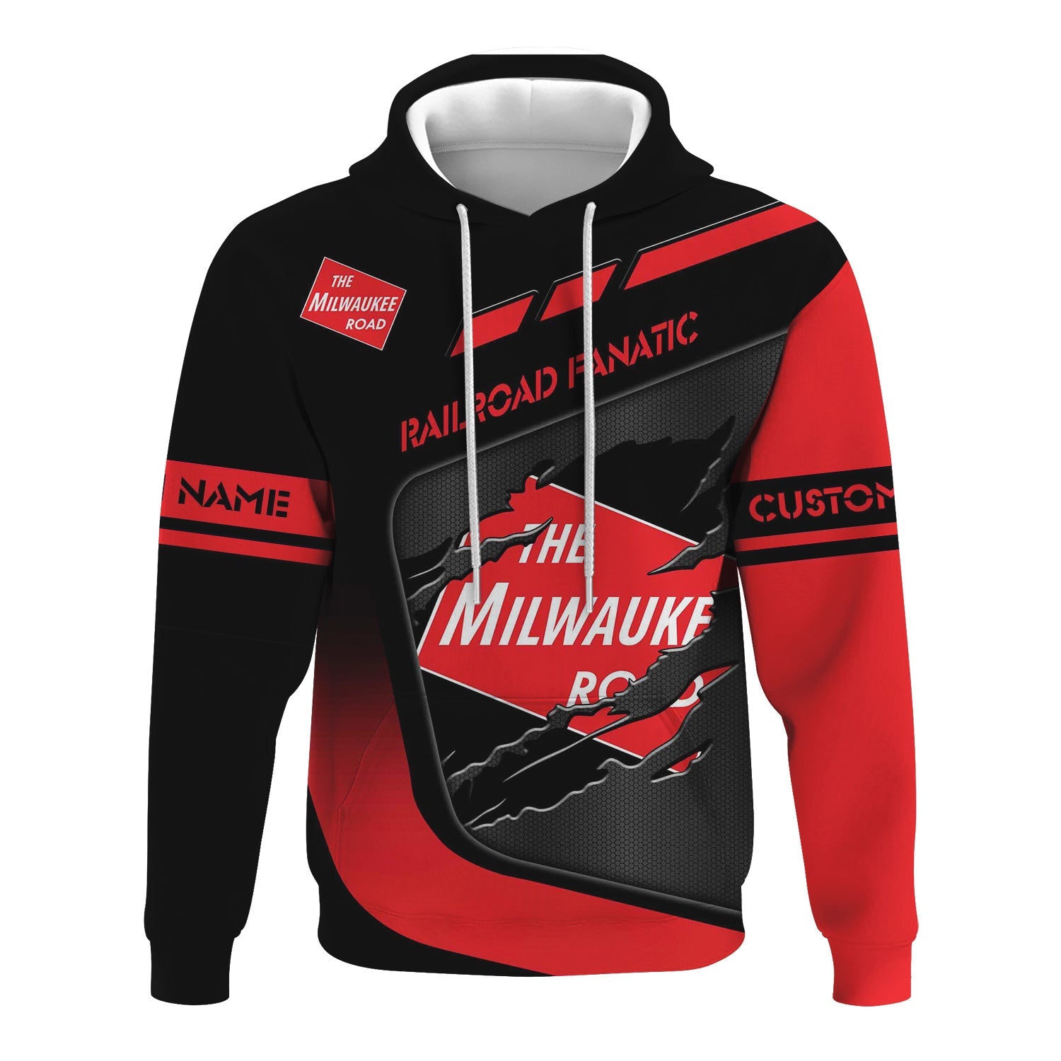 Railspirit Personalized Chicago, Milwaukee, St. Paul and Pacific Railroad Hoodie Ripped Texture Style Milwaukee Road Train Zip Up Hoodie