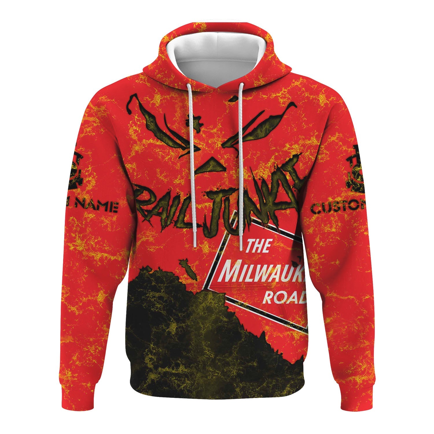 Railspirit Personalized Chicago, Milwaukee, St.Paul and Pacific Railroad Hoodie Torn Graphic Style Milwaukee Road Train Zip Up Hoodie For Rail Junkie
