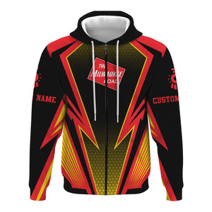 Railspirit Personalized Chicago, Milwaukee, St.Paul and Pacific Railroad Hoodie Lightning Graphic Style Milwaukee Road Zip Up Hoodie Gift For Train Lover