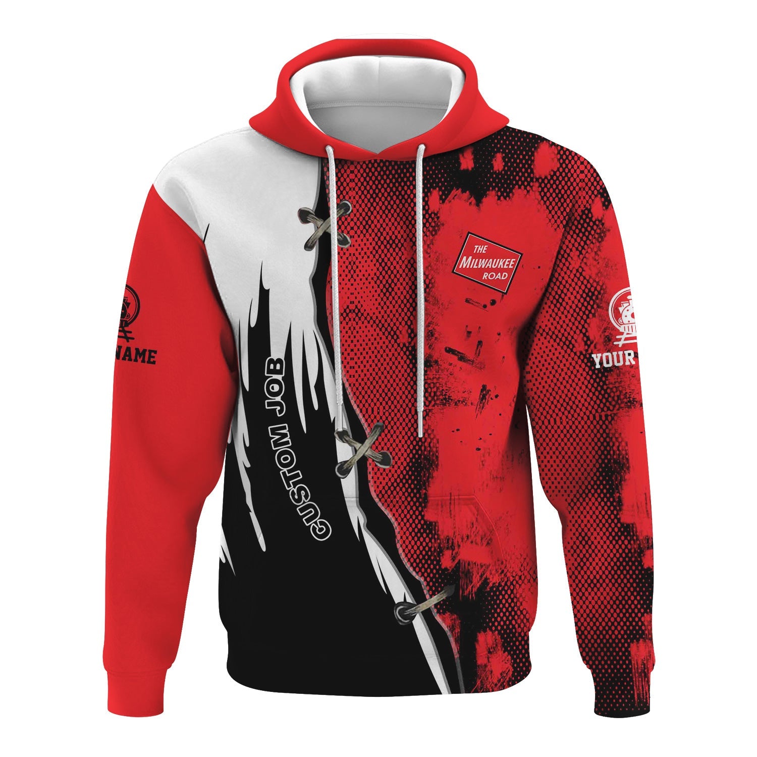 Railspirit Personalized Chicago, Milwaukee, St.Paul and Pacific Railroad Hoodie Retro Stitches Custom Position Milwaukee Road Train Zip Up Hoodie