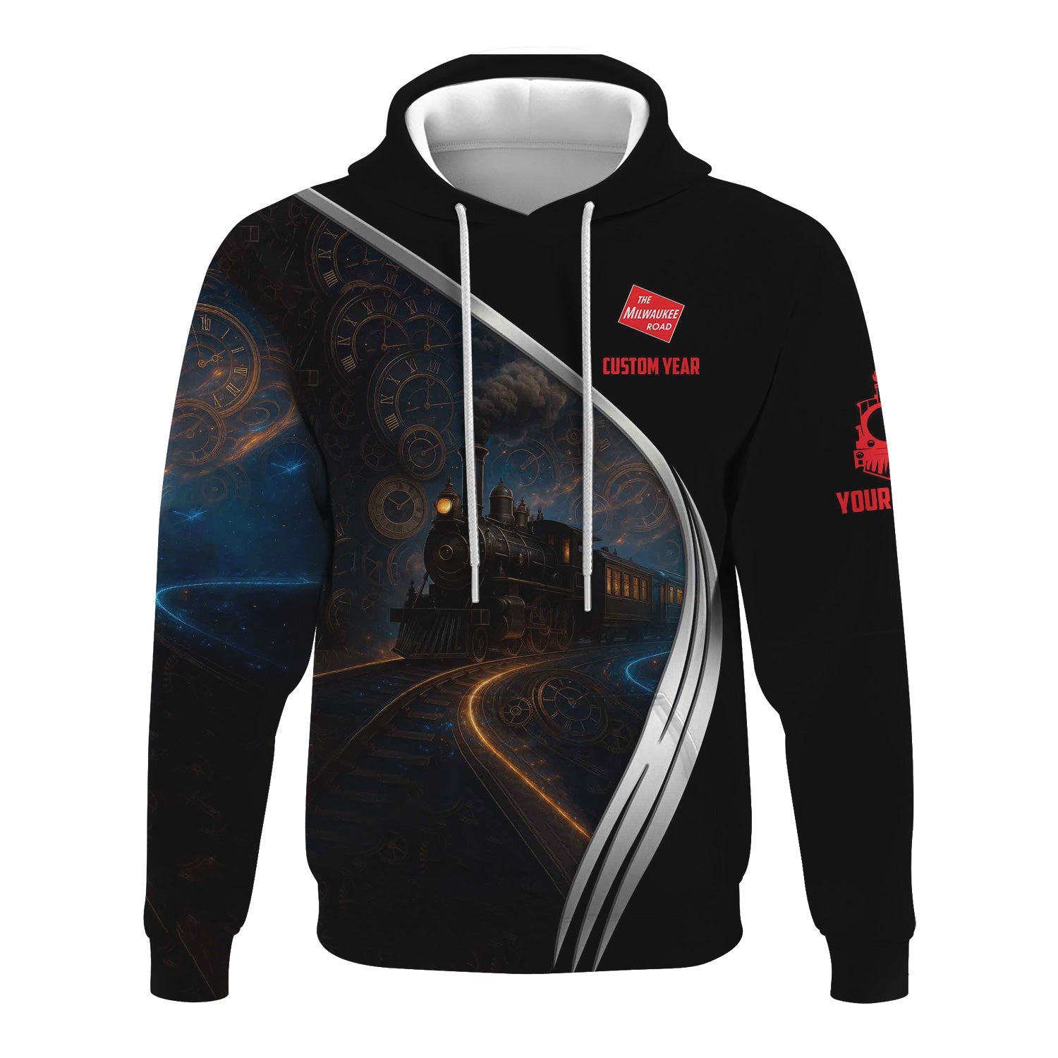 Railspirit Personalized Chicago, Milwaukee, St. Paul and Pacific Railroad Hoodie Steampunk with Custom Year Milwaukee Road Train Zip Up Hoodie