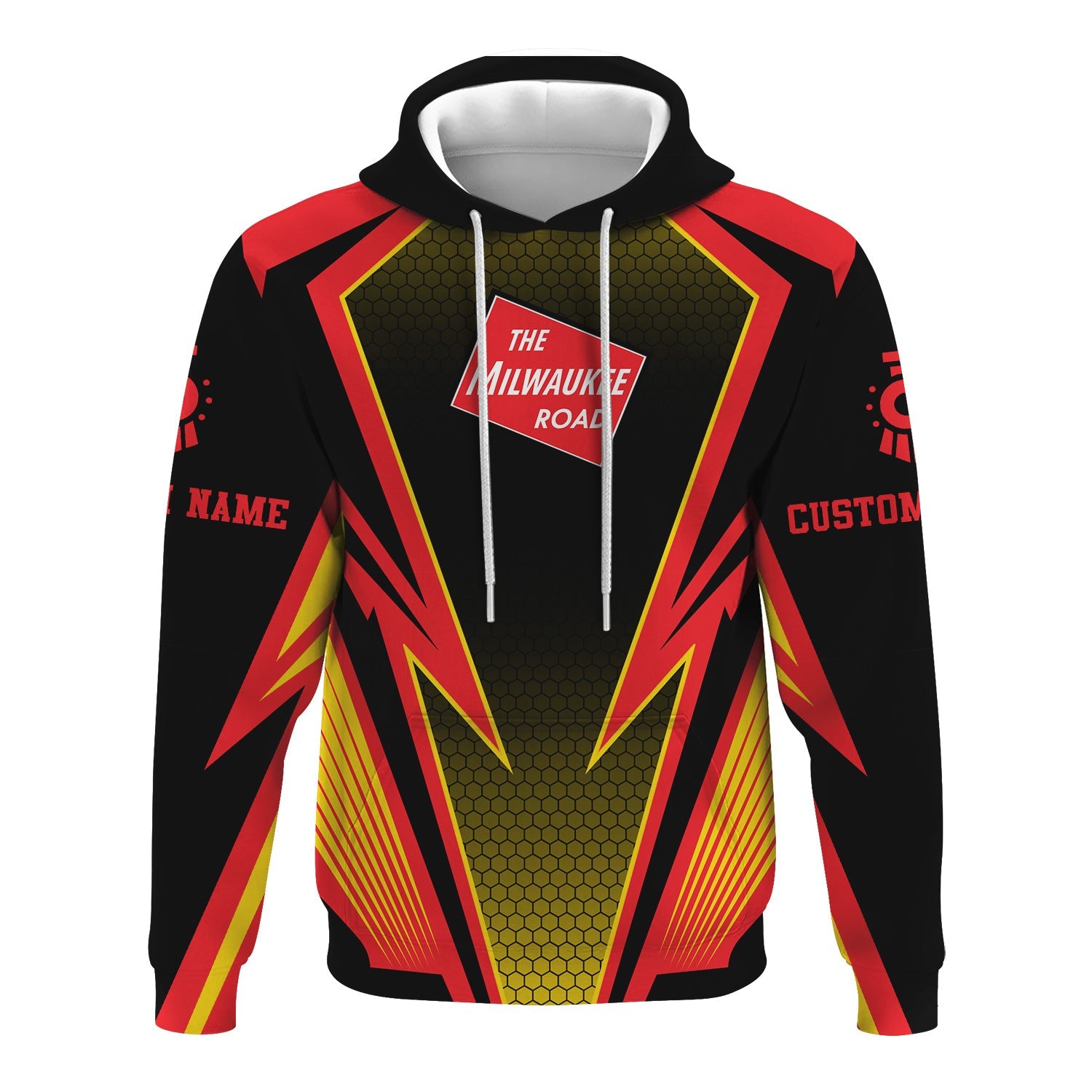 Railspirit Personalized Chicago, Milwaukee, St.Paul and Pacific Railroad Hoodie Lightning Graphic Style Milwaukee Road Zip Up Hoodie Gift For Train Lover