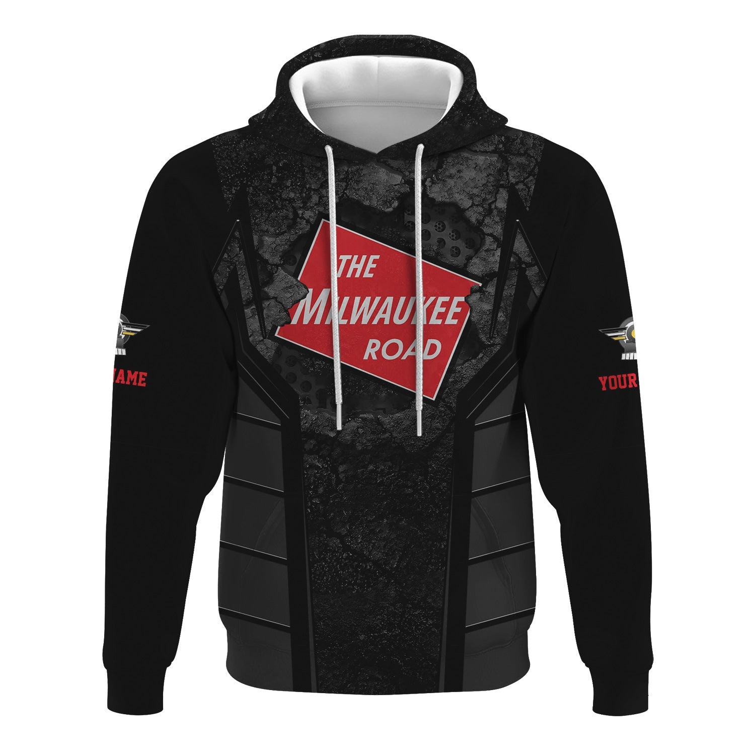 Railspirit Personalized Chicago, Milwaukee, St. Paul and Pacific Railroad Hoodie Cracked Metal Design Milwaukee Road Train Zip Up Hoodie