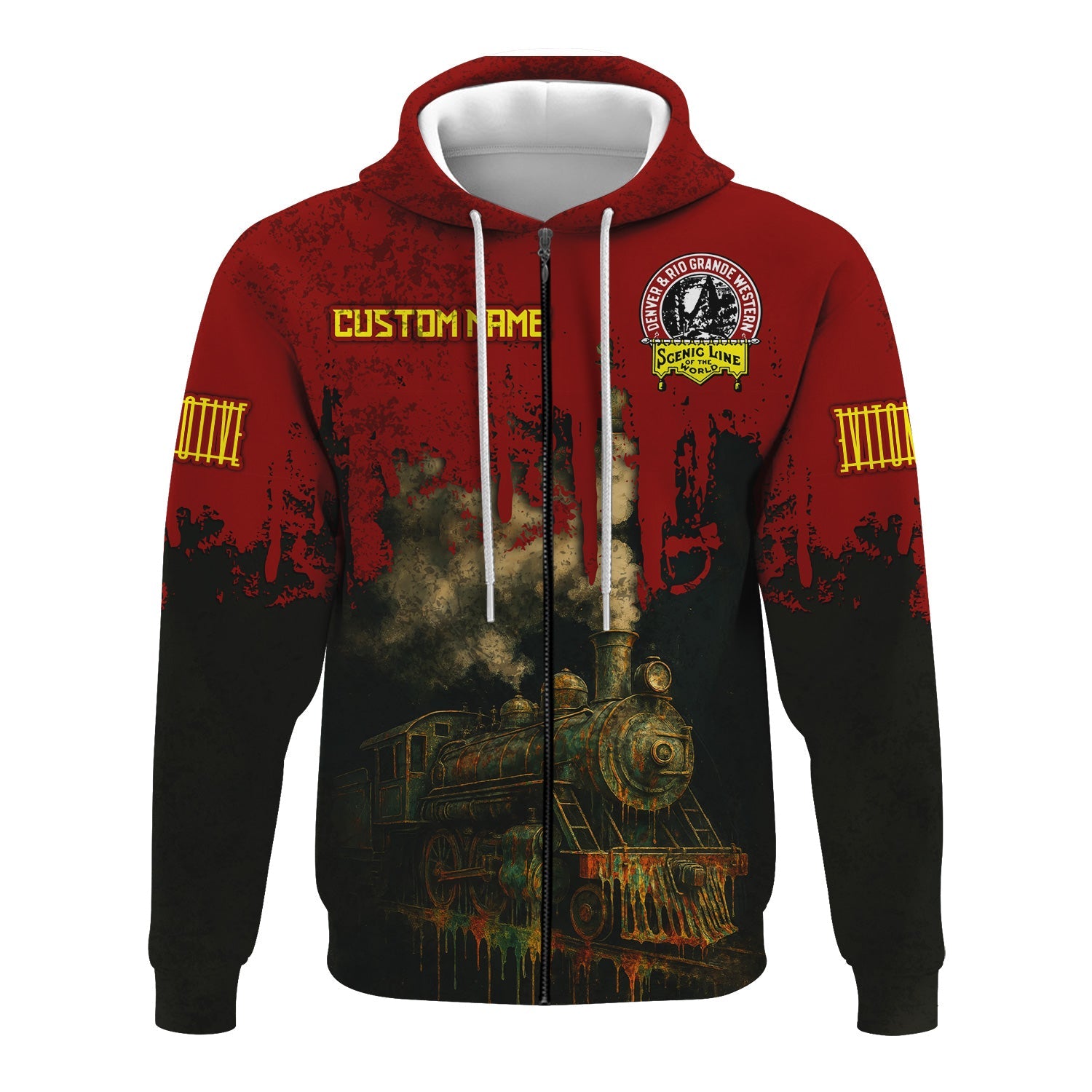 Railspirit Personalized Denver and Rio Grande Western Railroad Hoodie Vintage Train Art Style Zip Up Hoodie For Locomotive Fans