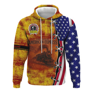 Railspirit Personalized Denver and Rio Grande Western Railroad Hoodie Retro American Express Train With USA Flag Zip Up Hoodie