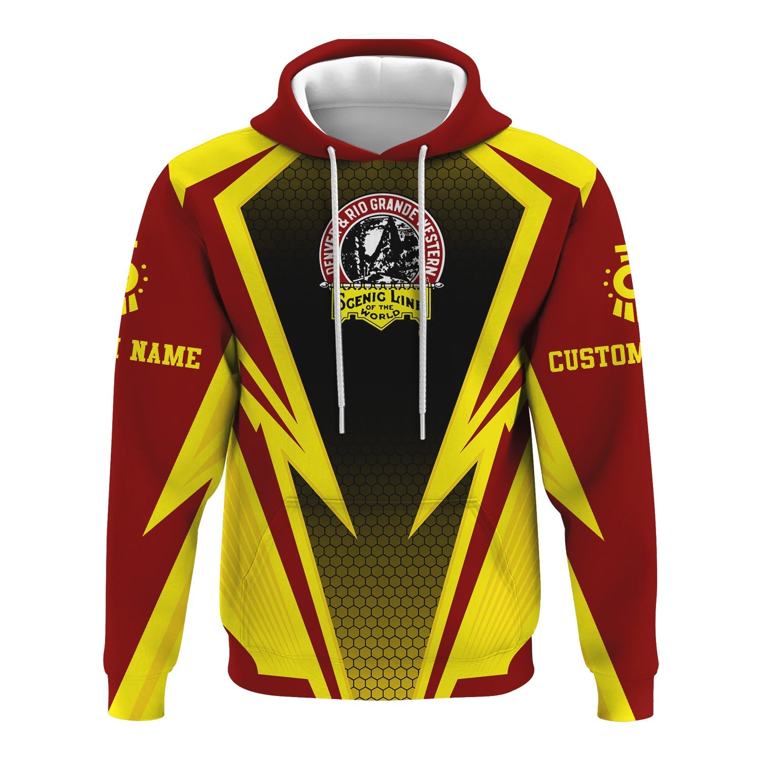 Railspirit Personalized Denver and Rio Grande Western Railroad Hoodie Lightning Graphic Style Zip Up Hoodie Gift Idea For Train Lover