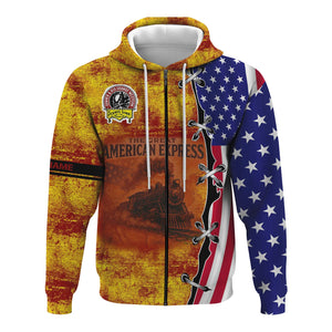 Railspirit Personalized Denver and Rio Grande Western Railroad Hoodie Retro American Express Train With USA Flag Zip Up Hoodie