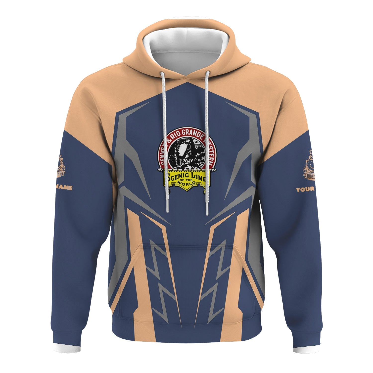 Railspirit Personalized Denver and Rio Grande Western Railroad Hoodie Futuristic Design with Custom Job Train Zip Up Hoodie