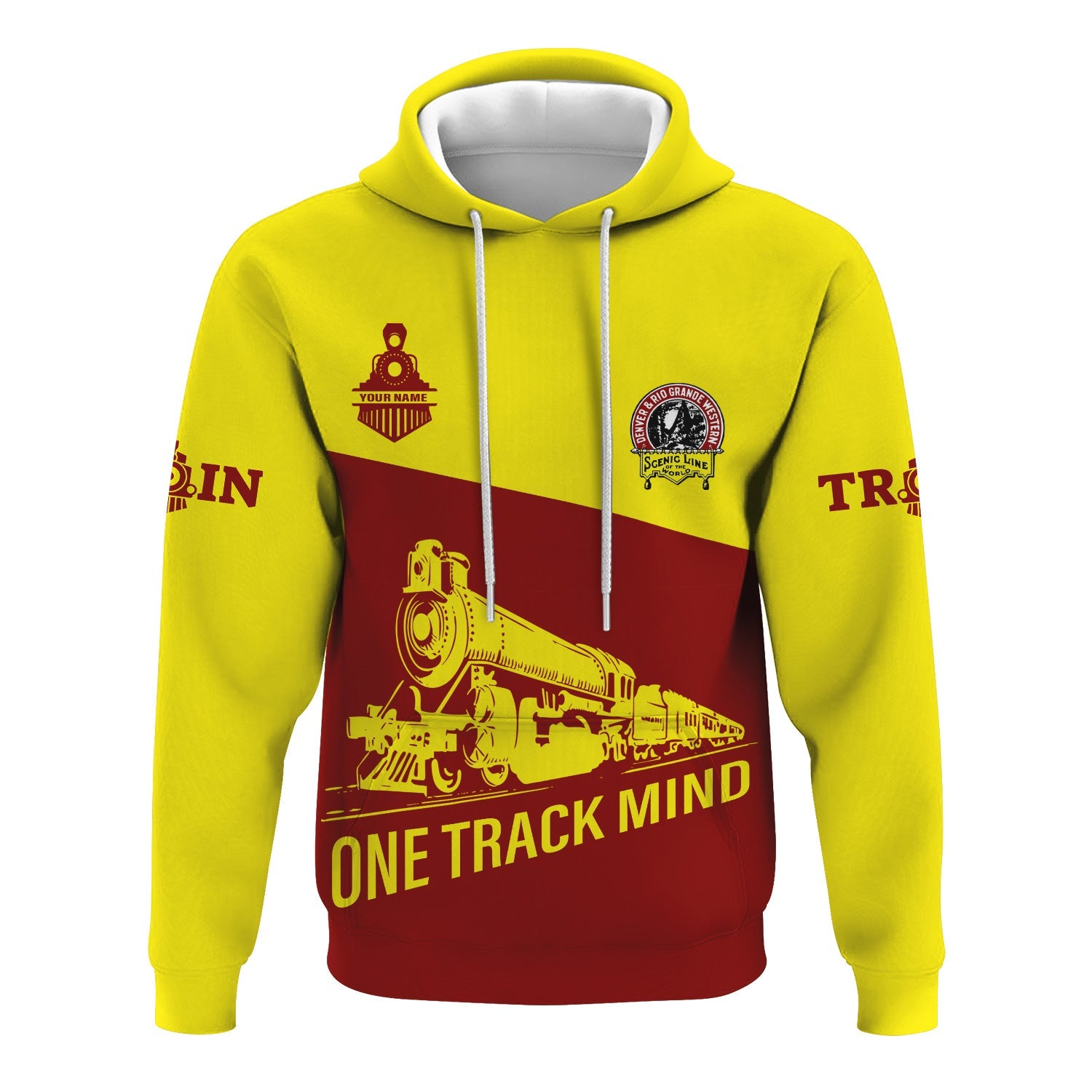 Railspirit Custom Name Denver and Rio Grande Western Railroad Hoodie One Track Mind Printed Zip Hoodie