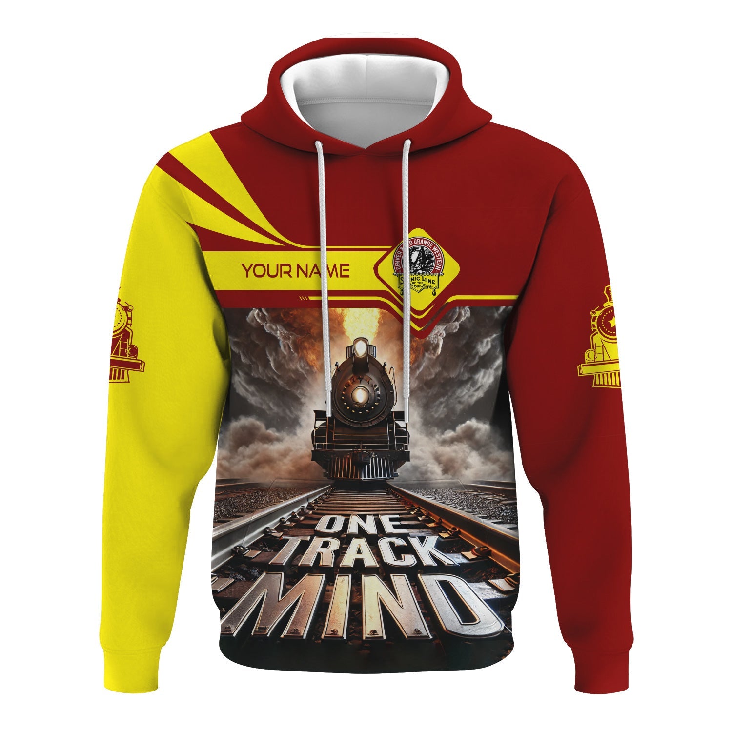 Railspirit Personalized Denver and Rio Grande Western Railroad Hoodie One Track Mind Train Printed ZIp Up Hoodie