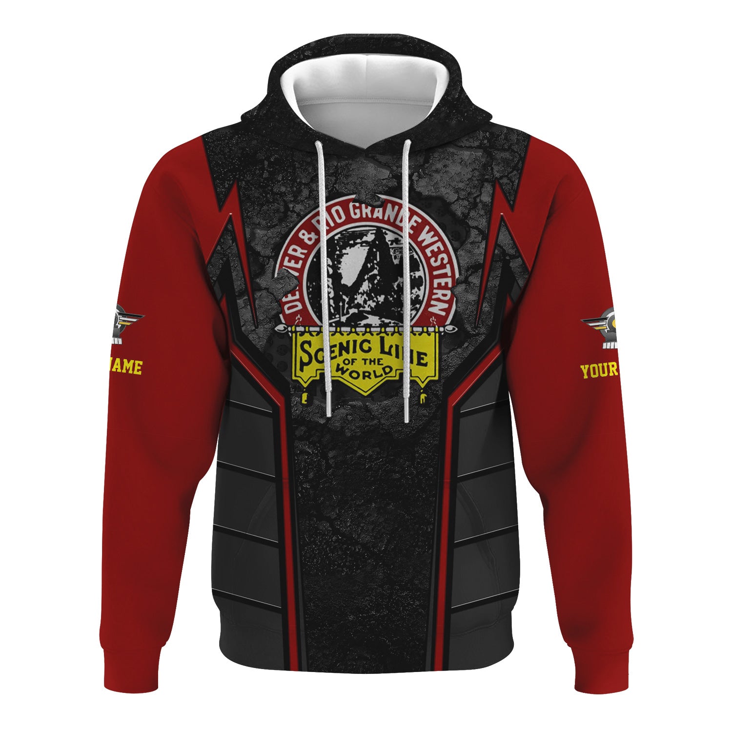Railspirit Personalized Denver and Rio Grande Western Railroad Hoodie Cracked Metal Design Train Zip Up Hoodie for Rail Enthusiasts
