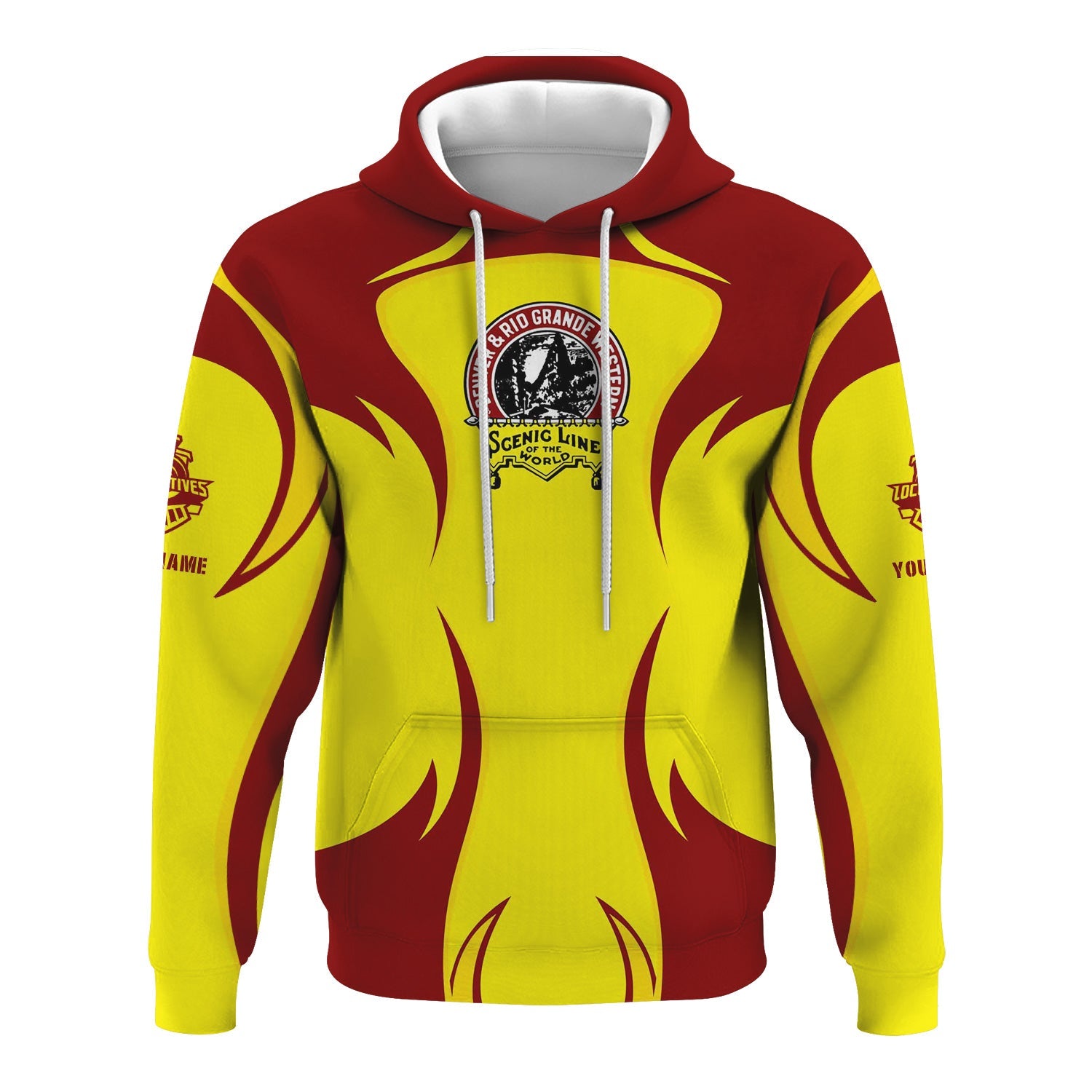 Railspirit Personalized Denver and Rio Grande Western Railroad Hoodie Distinctive Flame Style Zip Up Hoodie For Steam Engine Addict