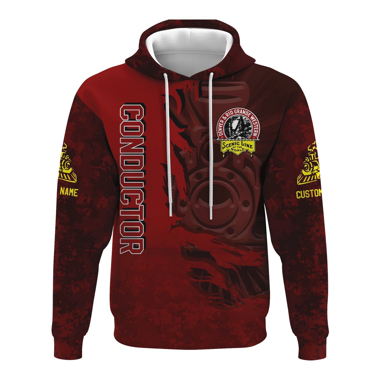 Railspirit Personalized Denver and Rio Grande Western Railroad Hoodie Blazing Style with Custom Position Train Zip Up Hoodie