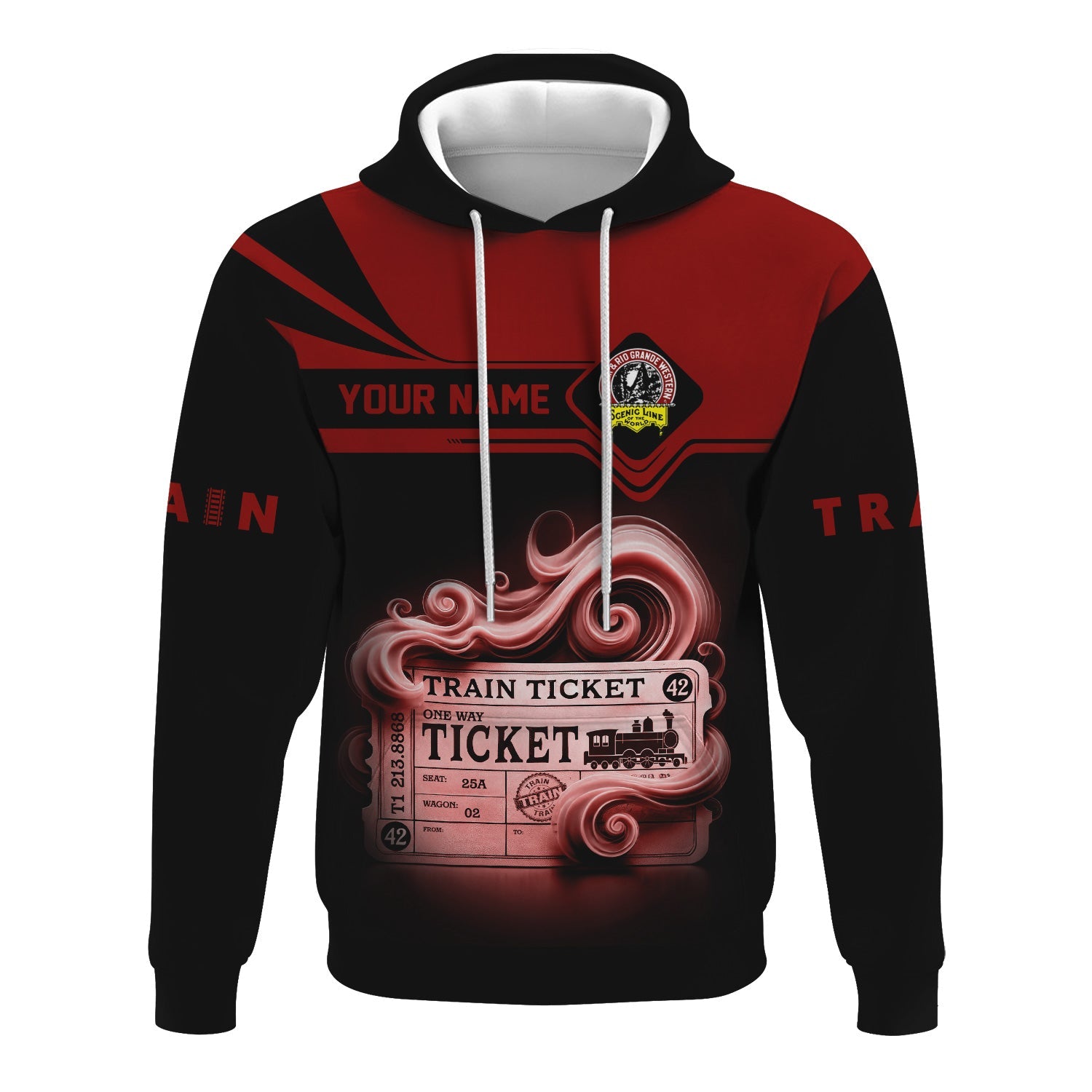 Railspirit Custom Name Denver and Rio Grande Western Railroad Hoodie American Train Ticket Printed Zip Hoodie