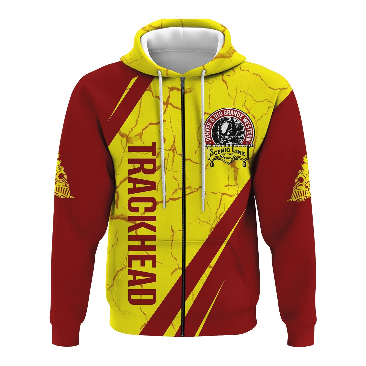 Railspirit Personalized Denver and Rio Grande Western Railroad Hoodie Crackle Texture Style Train Zip Up Hoodie For Trackhead