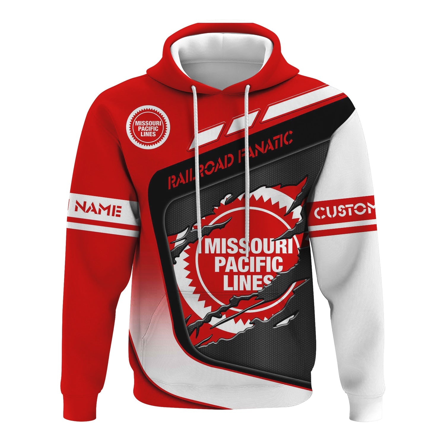 Railspirit Personalized Missouri Pacific Railroad Hoodie Ripped Texture Style Train Zip Up Hoodie For Railroad Fanatic
