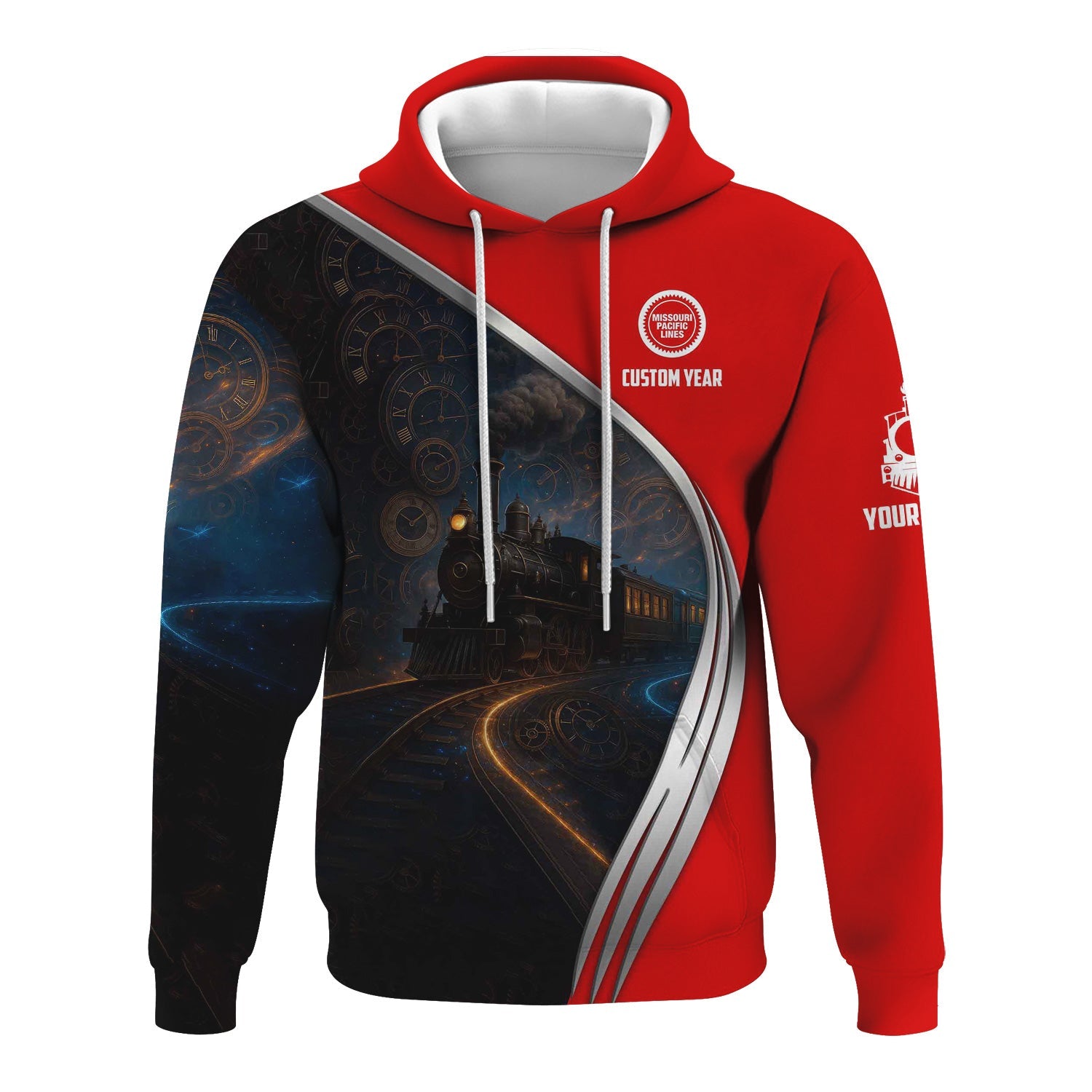 Railspirit Personalized Missouri Pacific Railroad Hoodie Steampunk Locomotive with Custom Year Train Zip Up Hoodie