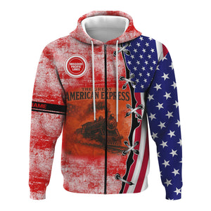 Railspirit Personalized Missouri Pacific Railroad Hoodie Retro American Express Train With USA Flag Zip Up Hoodie