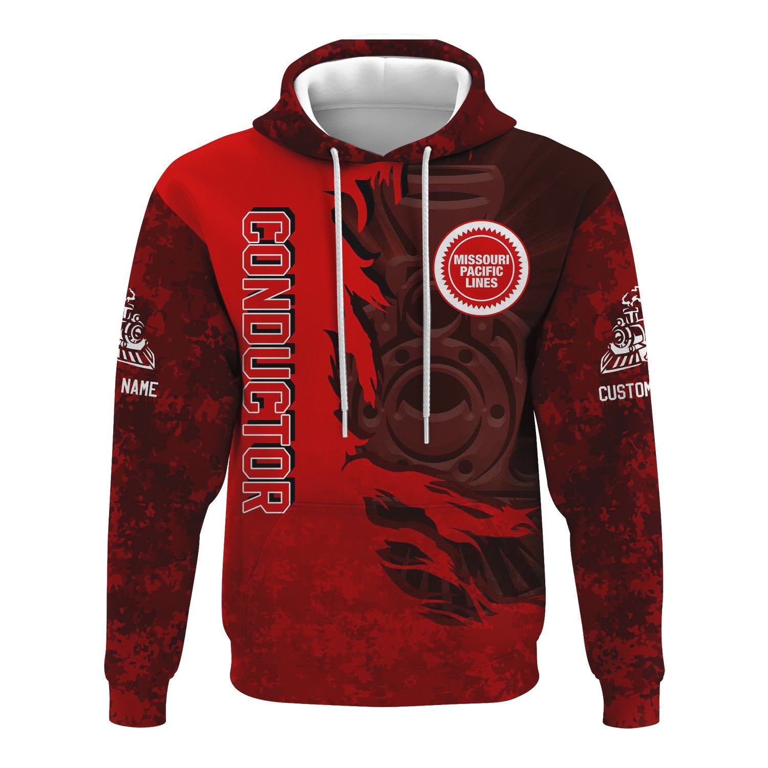 Railspirit Personalized Missouri Pacific Railroad Hoodie Blazing Style with Custom Position Train Zip Up Hoodie