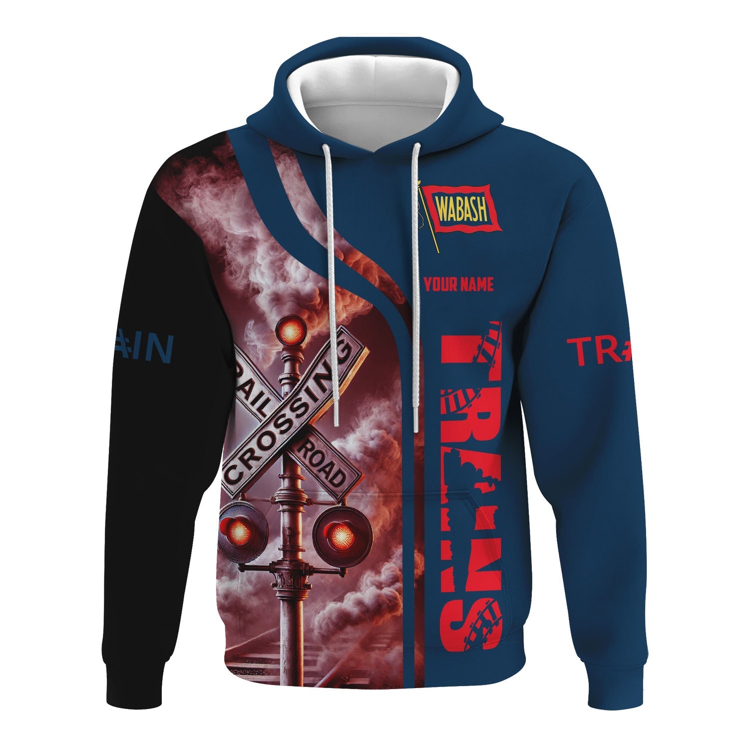 Railspirit Custom Name Wabash Railroad Hoodie Railroad Crossing Sign Printed Zip Hoodie