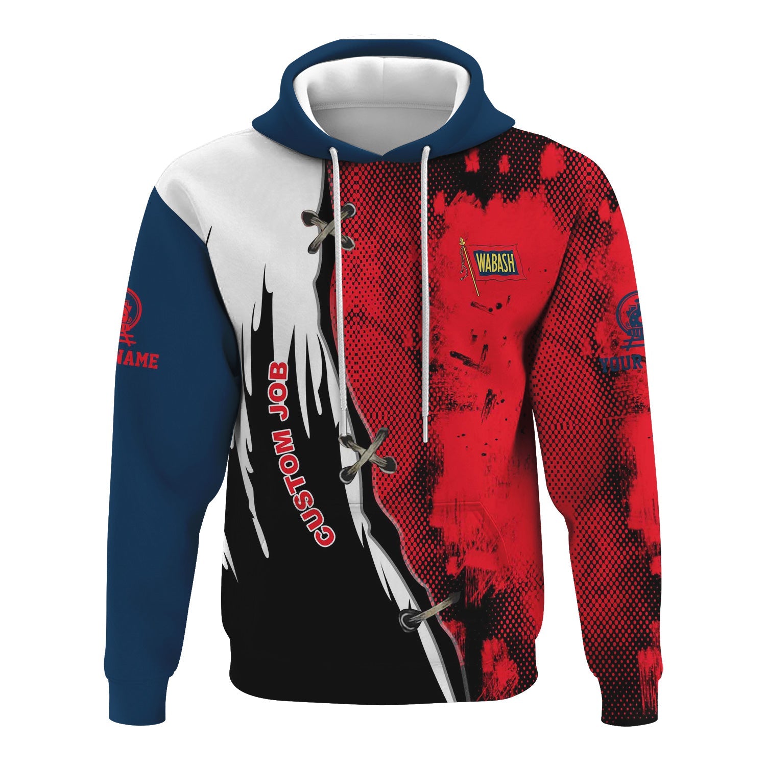 Railspirit Personalized Wabash Railroad Hoodie Retro Stitches Design with Custom Position Train Zip Up Hoodie