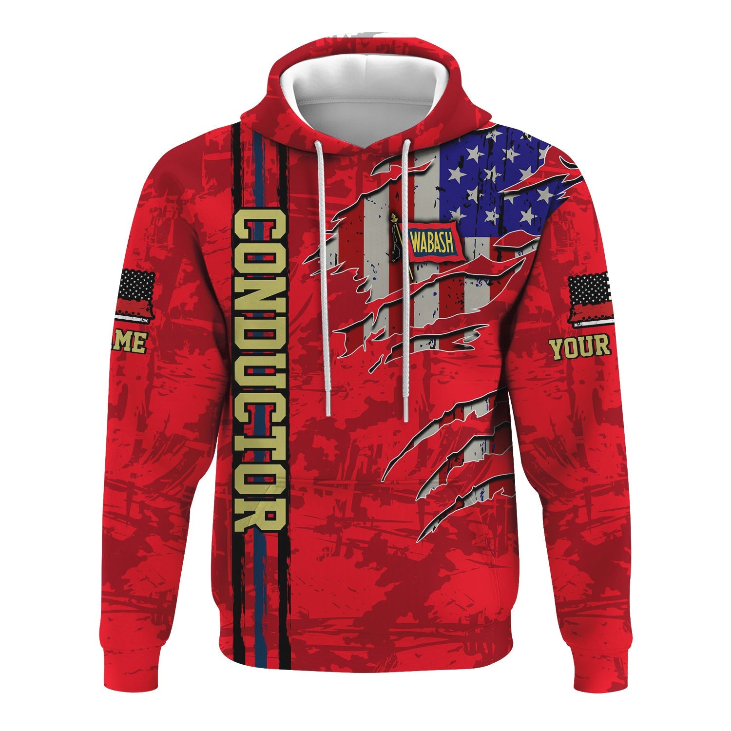 Railspirit Personalized Wabash Railroad Hoodie USA Flag Claw Art with Custom Job Train Zip Up Hoodie