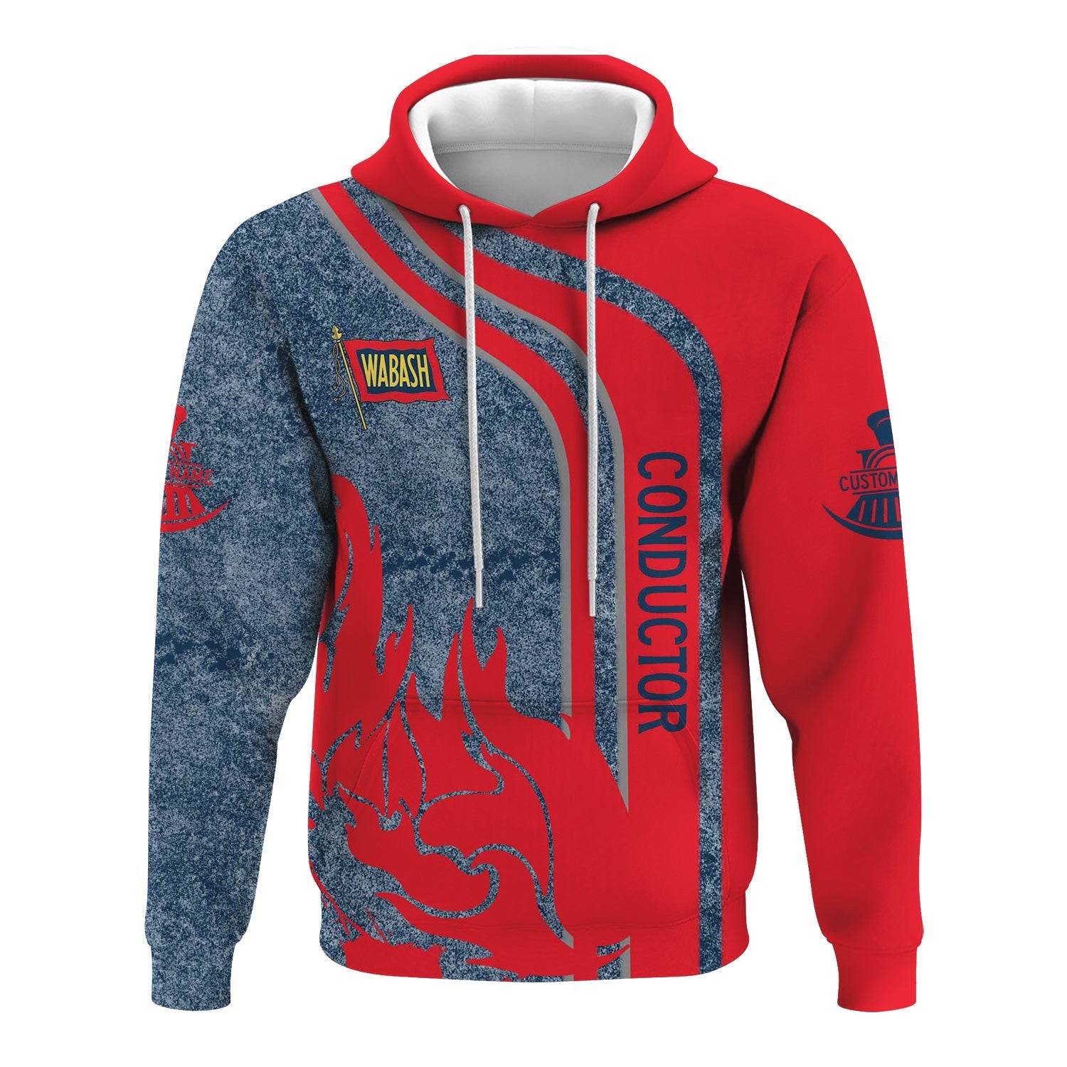 Railspirit Personalized Wabash Railroad Hoodie Flame Design with Custom Job Position Train Zip Up Hoodie