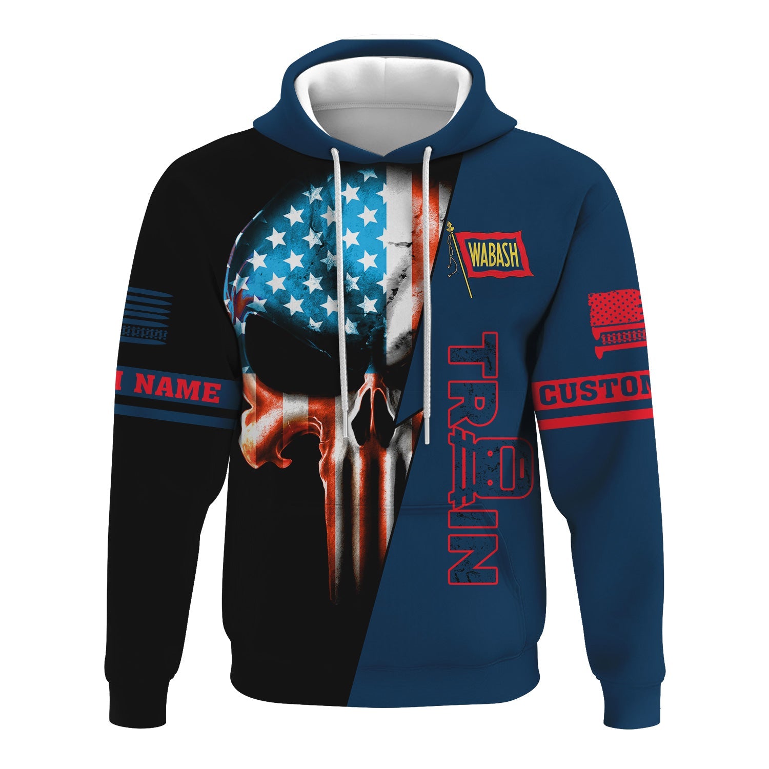 Railspirit Personalized Wabash Railroad Hoodie Train Skull American Flag Zip Up Hoodie All Over Print