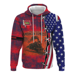 Railspirit Personalized Wabash Railroad Hoodie Retro American Express Train With USA Flag Zip Up Hoodie