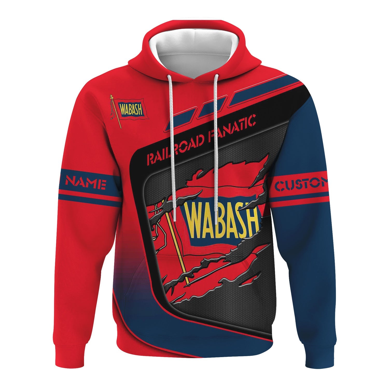 Railspirit Personalized Wabash Railroad Hoodie Ripped Texture Style Train Zip Up Hoodie For Railroad Fanatic