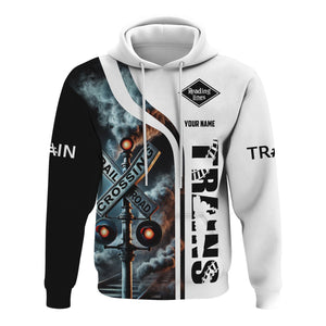 Railspirit Custom Name Reading Railroad Hoodie Railroad Crossing Sign Printed Zip Hoodie