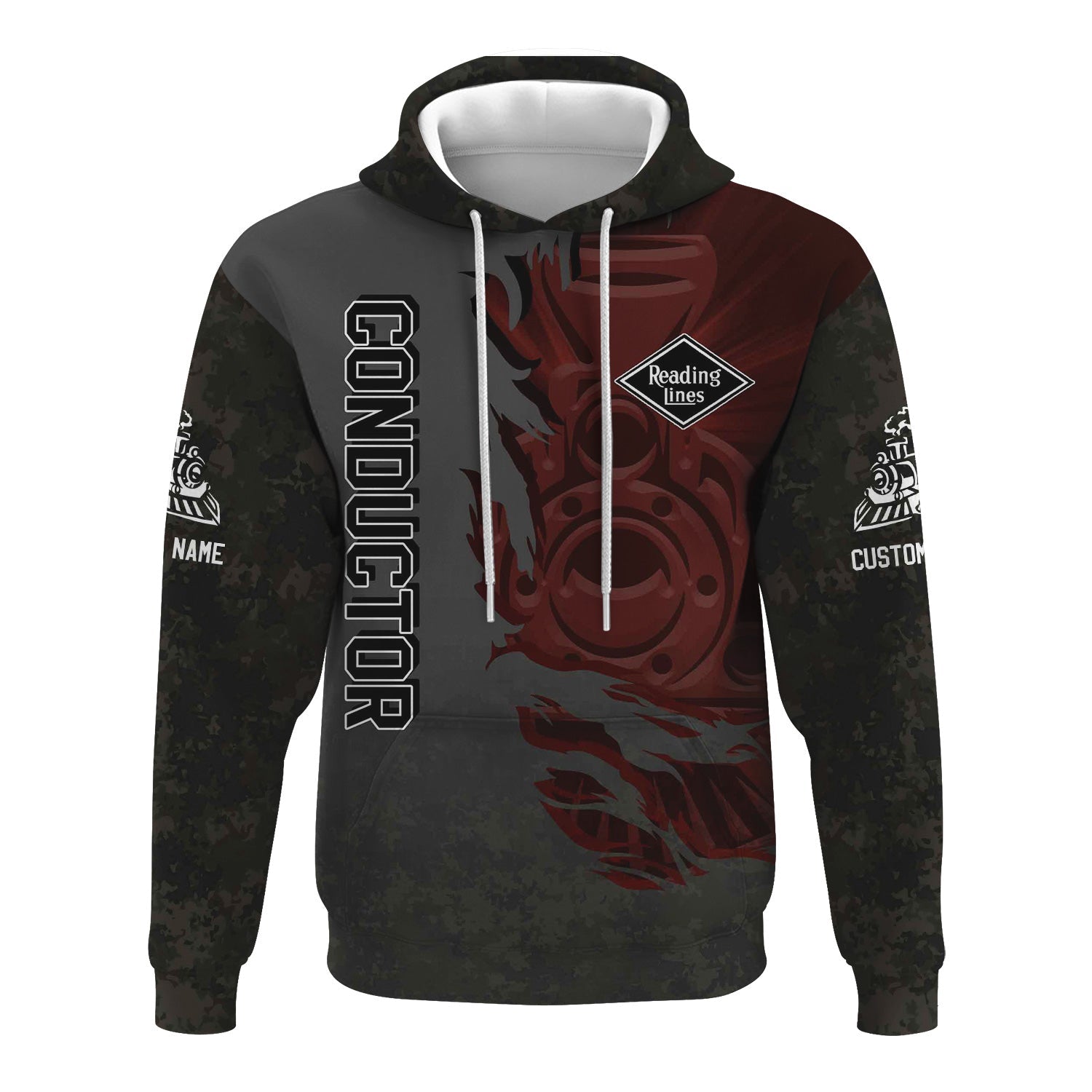 Railspirit Personalized Reading Railroad Hoodie Blazing Style with Custom Position Train Zip Up Hoodie