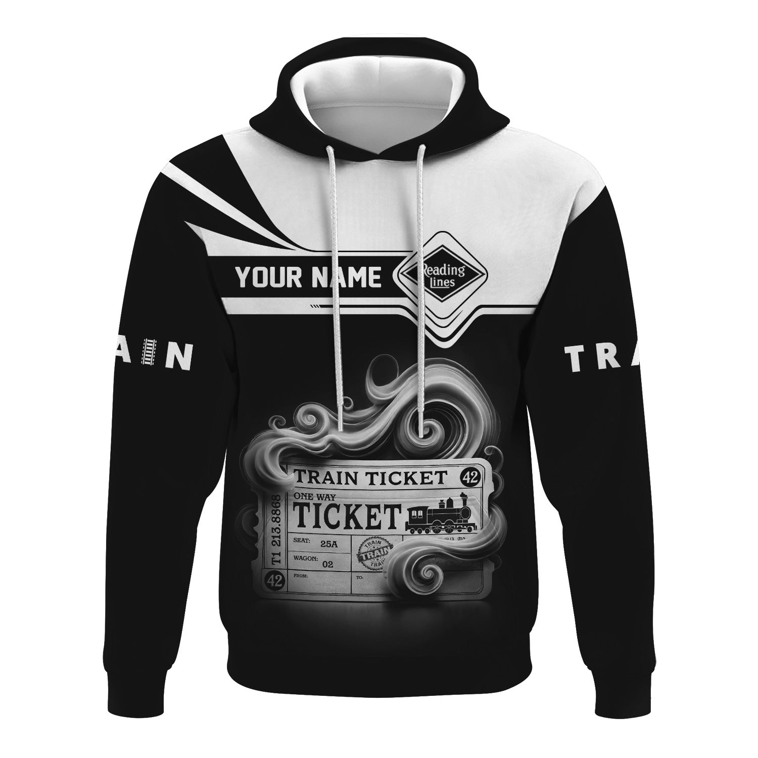 Railspirit Custom Name Reading Railroad Hoodie American Train Ticket Printed Zip Hoodie