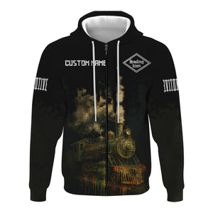 Railspirit Personalized Reading Railroad Hoodie Vintage Train Art Style Zip Up Hoodie For Locomotive Fans