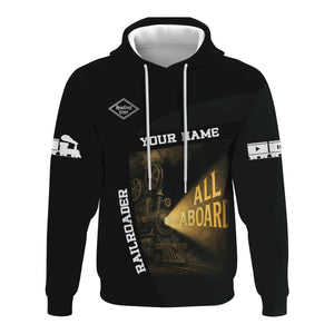 Railspirit Personalized Reading Railroad Hoodie All Aboard Steam Train Movie Projector Style Zip Up Hoodie
