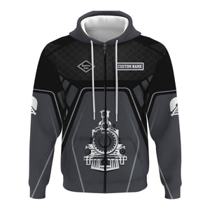 Railspirit Personalized Reading Railroad Hoodie Steam Locomotive Engine Graphic Train Zip Up Hoodie All Over Print