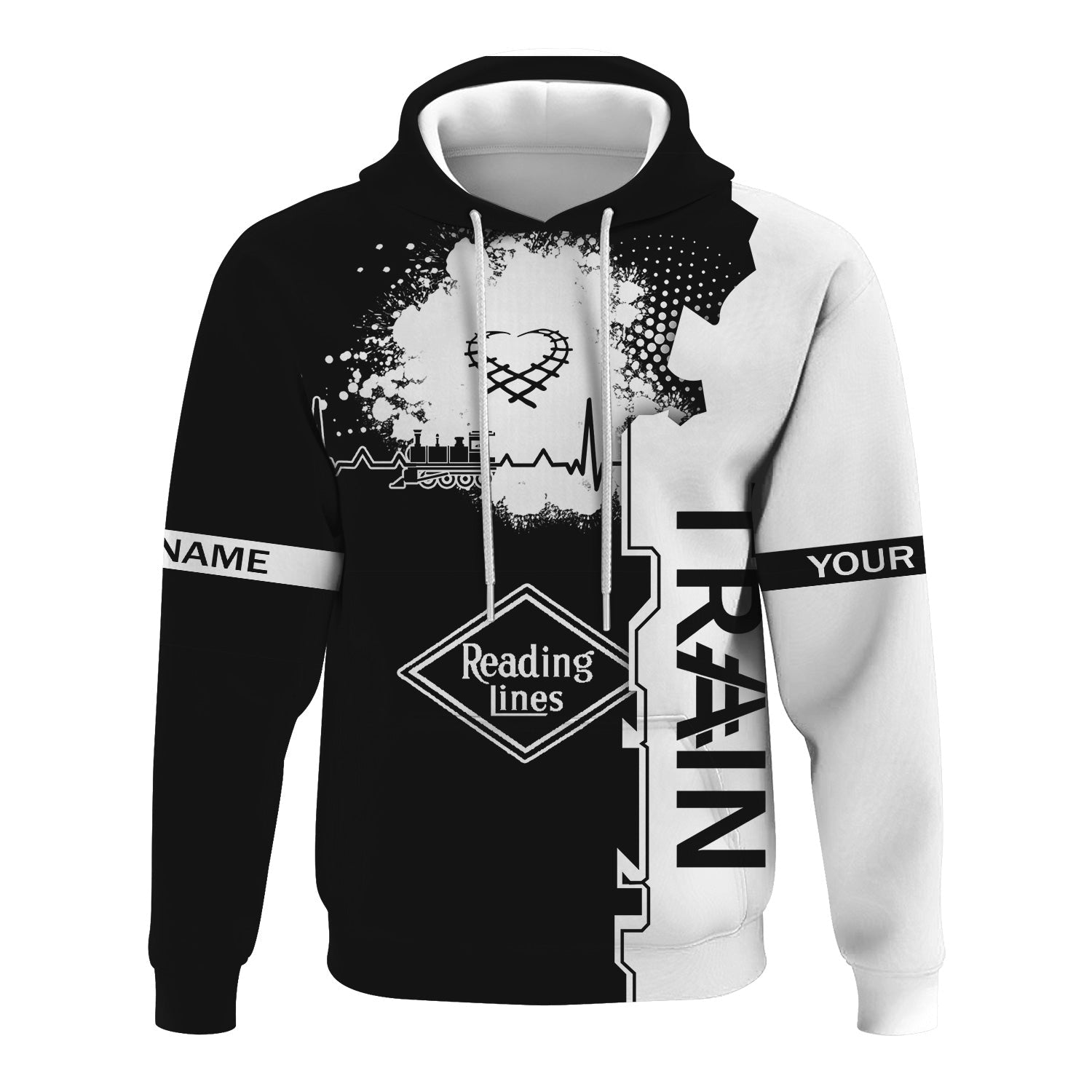 Railspirit Personalized Reading Railroad Hoodie Engine Heartbeat and Track Love Style Zip Up Hoodie Gift Idea For Train Lovers