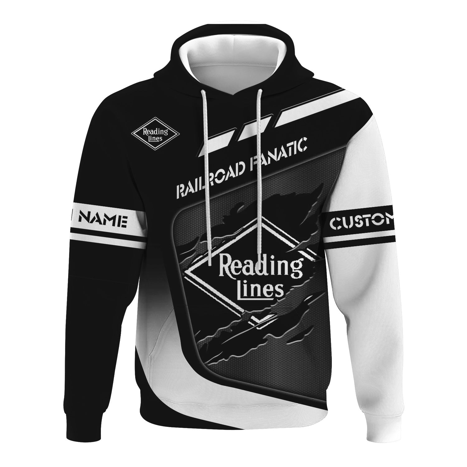 Railspirit Personalized Reading Railroad Hoodie Ripped Texture Style Train Zip Up Hoodie For Railroad Fanatic