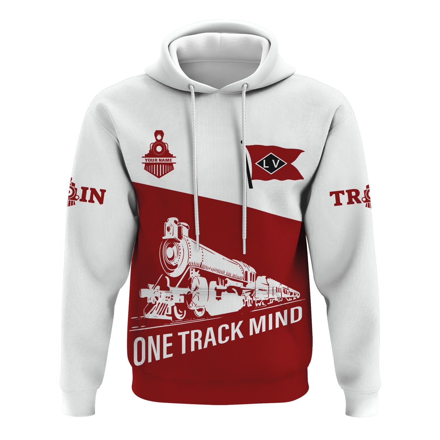 Railspirit Custom Name Lehigh Valley Railroad Hoodie One Track Mind Printed Zip Hoodie