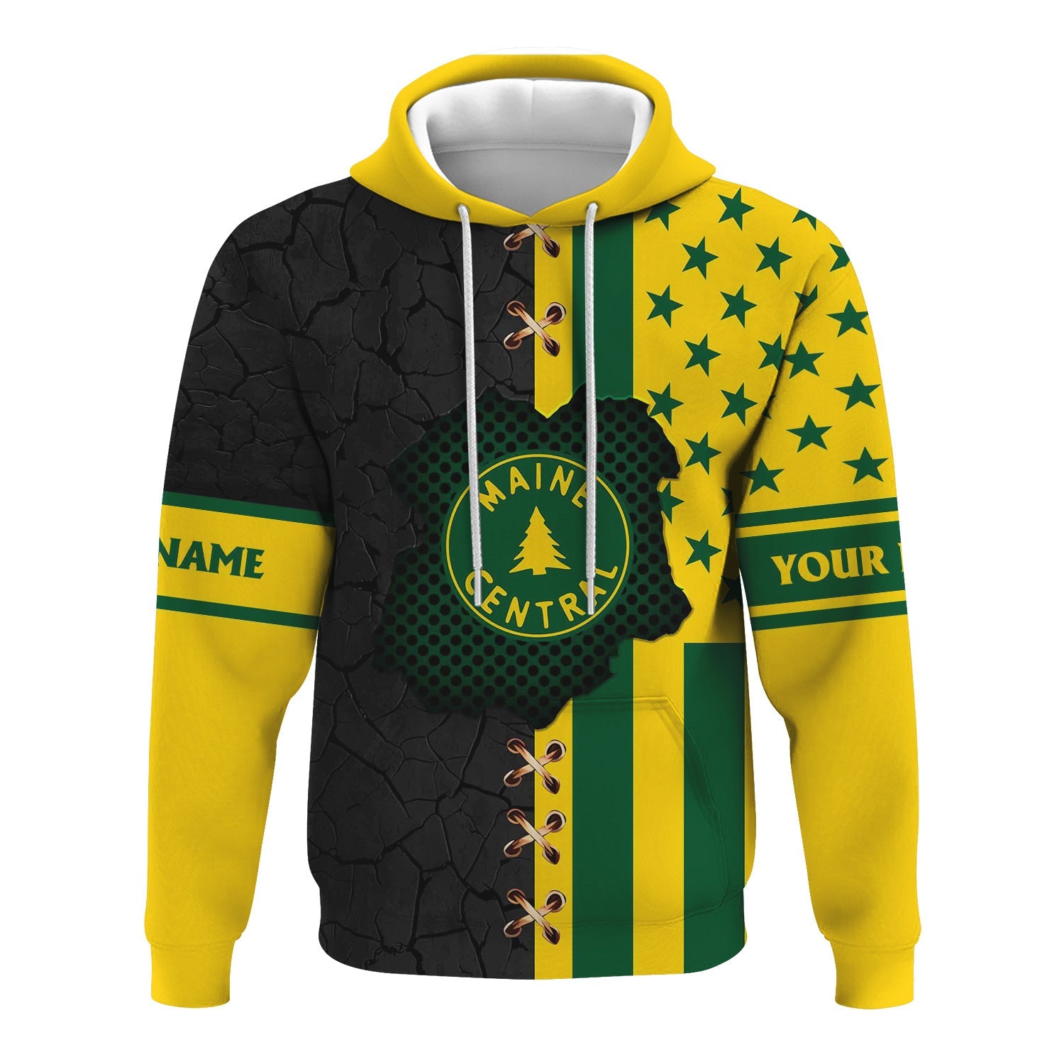 Railspirit Personalized Maine Central Railroad Hoodie American Flag with Crack Effect Train Zip Up Hoodie