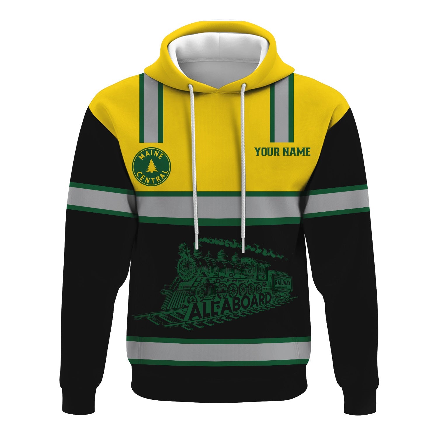 Railspirit Custom Name Maine Central Railroad Hoodie Eat Train Sleep Repeat Printed Train Zip Hoodie