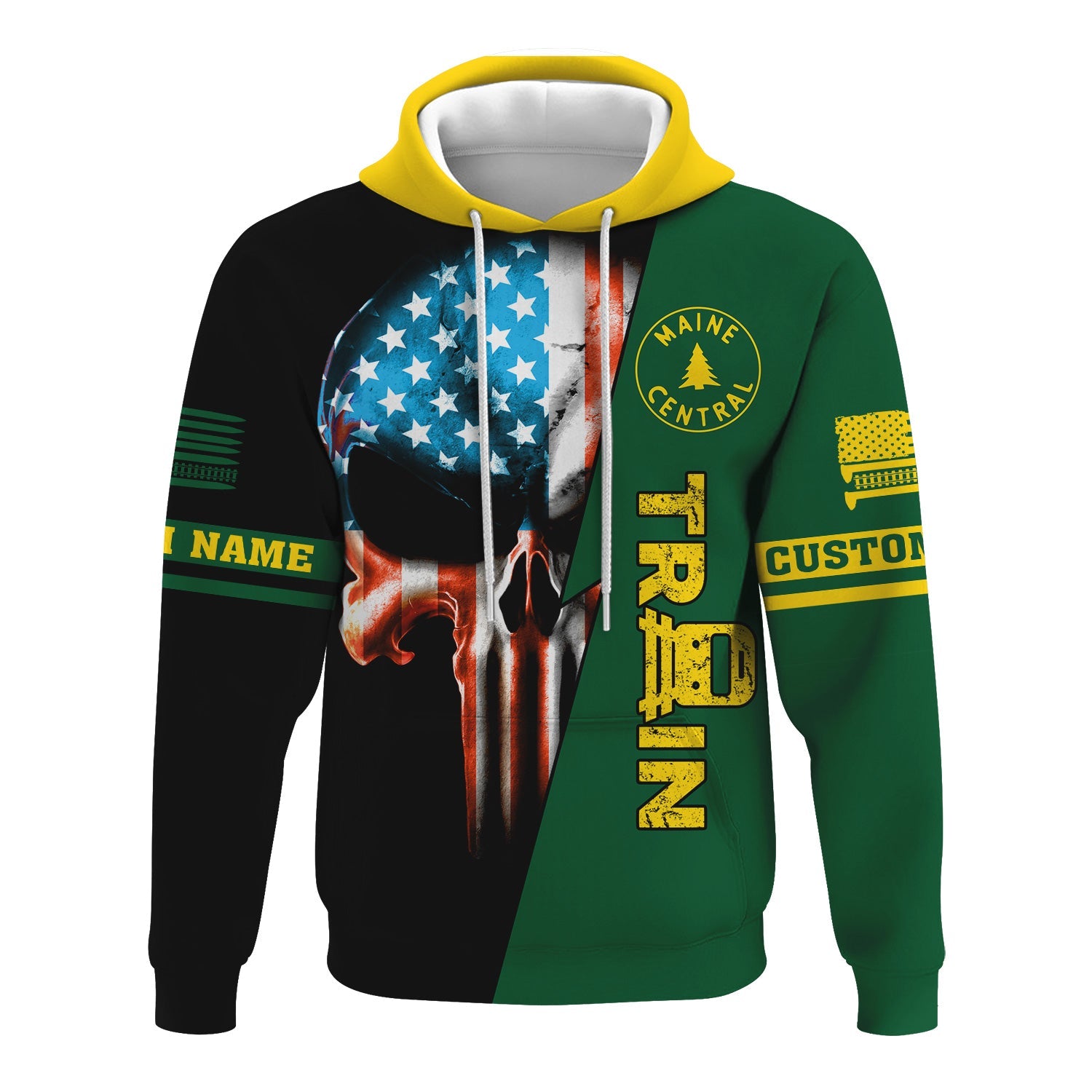 Railspirit Personalized Maine Central Railroad Hoodie Train Skull American Flag Zip Up Hoodie All Over Print
