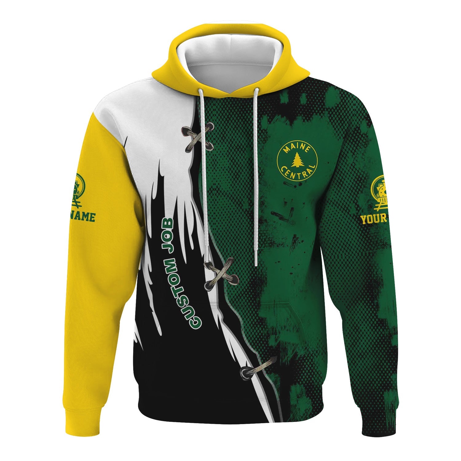 Railspirit Personalized Maine Central Railroad Hoodie Retro Stitches Design with Custom Position Train Zip Up Hoodie