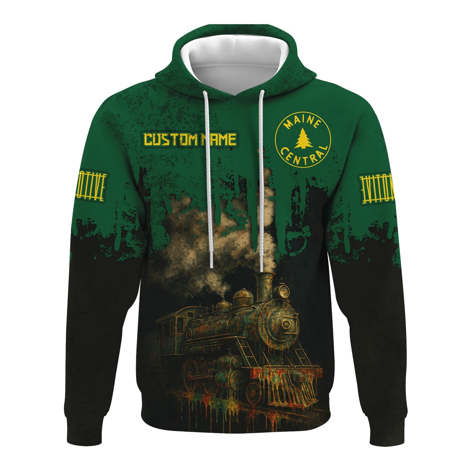 Railspirit Personalized Maine Central Railroad Hoodie Vintage Train Art Style Zip Up Hoodie For Locomotive Fans