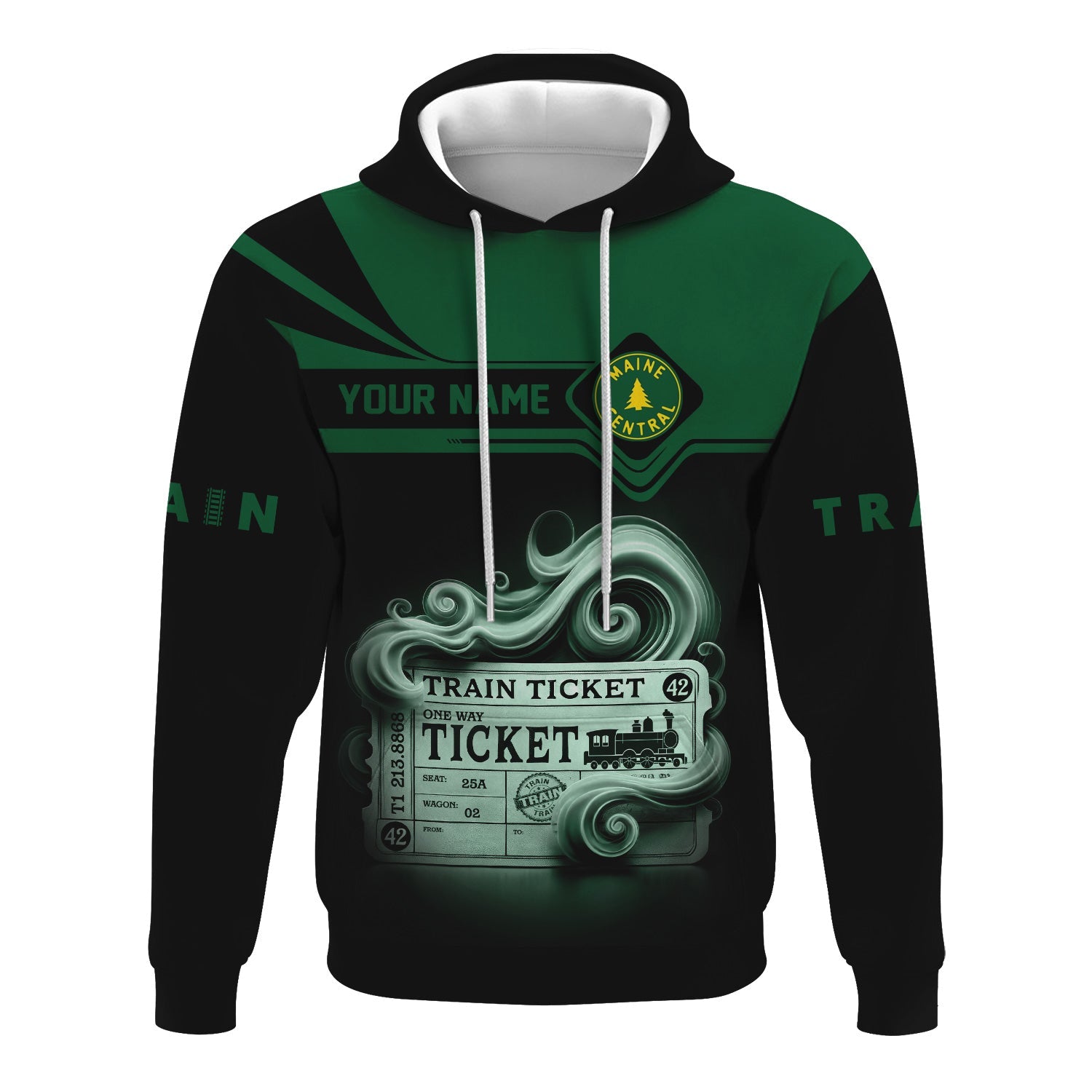 Railspirit Custom Name Maine Central Railroad Hoodie American Train Ticket Printed Zip Hoodie