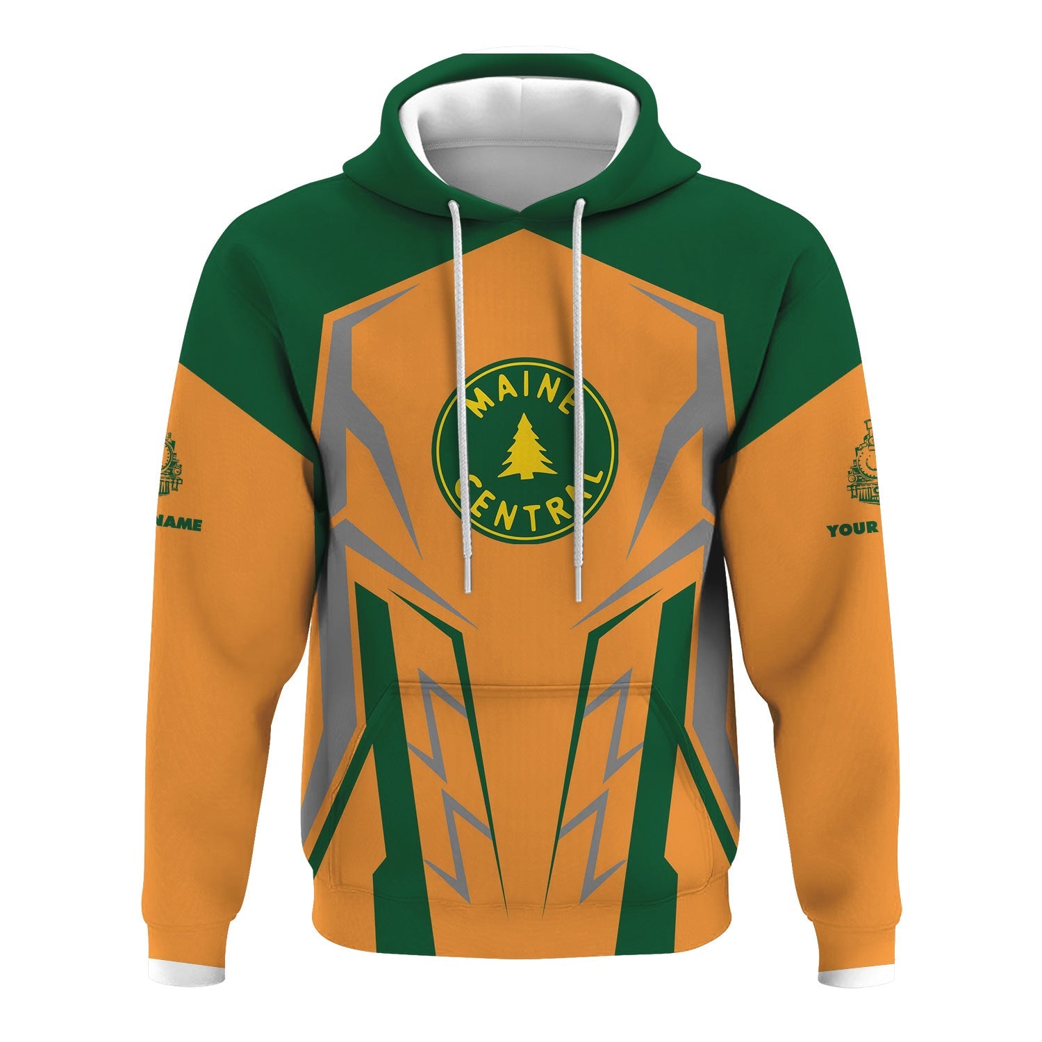 Railspirit Personalized Maine Central Railroad Hoodie Futuristic Design with Custom Job Train Zip Up Hoodie