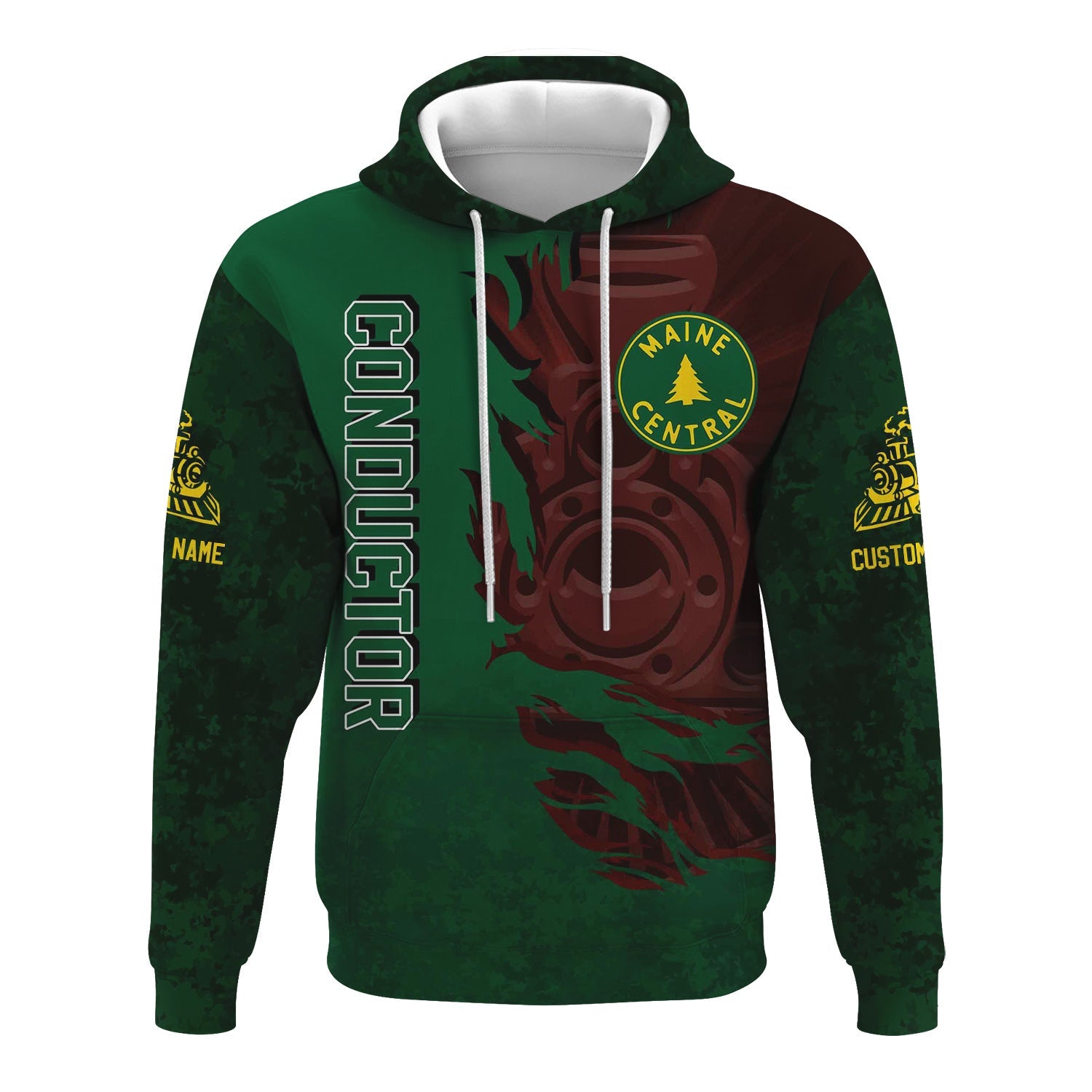 Railspirit Personalized Maine Central Railroad Hoodie Blazing Style with Custom Position Train Zip Up Hoodie