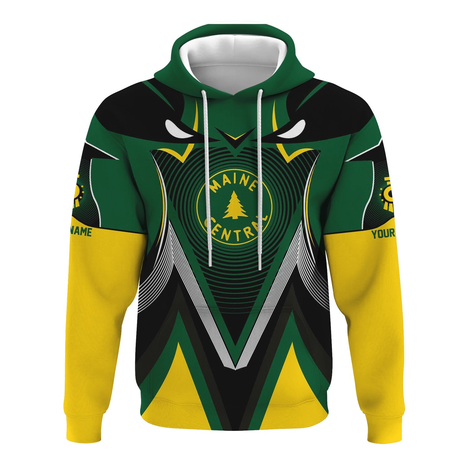 Railspirit Personalized Maine Central Railroad Hoodie Vibrant Graphic Pattern Zip Up Hoodie For Train Enthusiasts