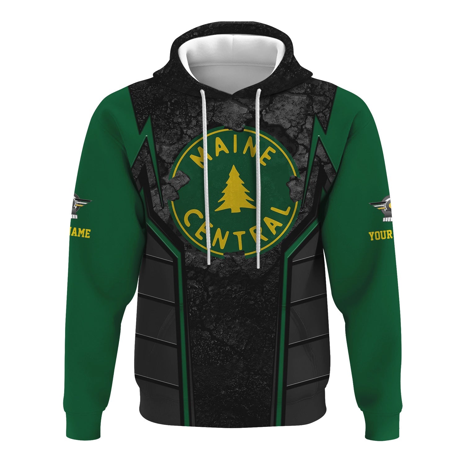 Railspirit Personalized Maine Central Railroad Hoodie Cracked Metal Design Train Zip Up Hoodie for Rail Enthusiasts